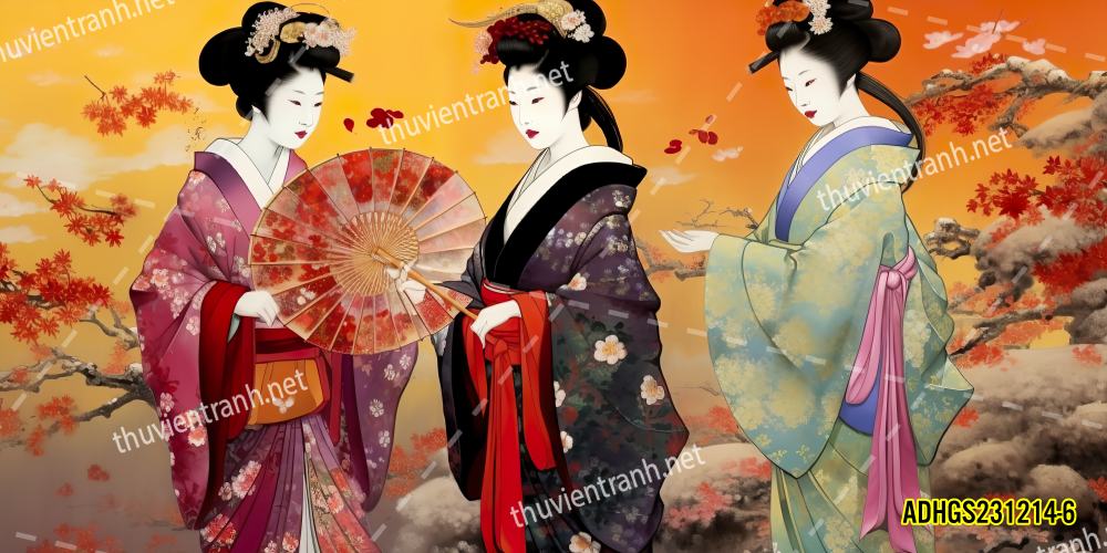 Tranh dán tường hoa cô gái Geisha Nhật Bản-ADHGS231214-6 - Kết quả tìm kiếm tranh tường